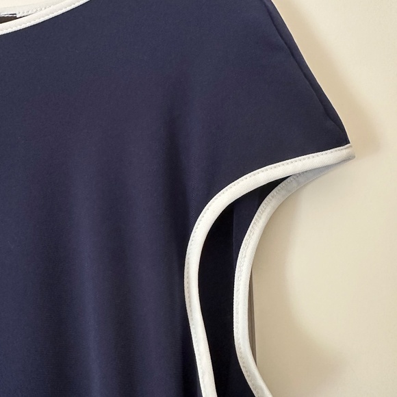 NIK AND NASH WOMEN'S NAVY WITH WHITE PIPING CAP SLEEVE DRESS XL - Picture 4 of 8